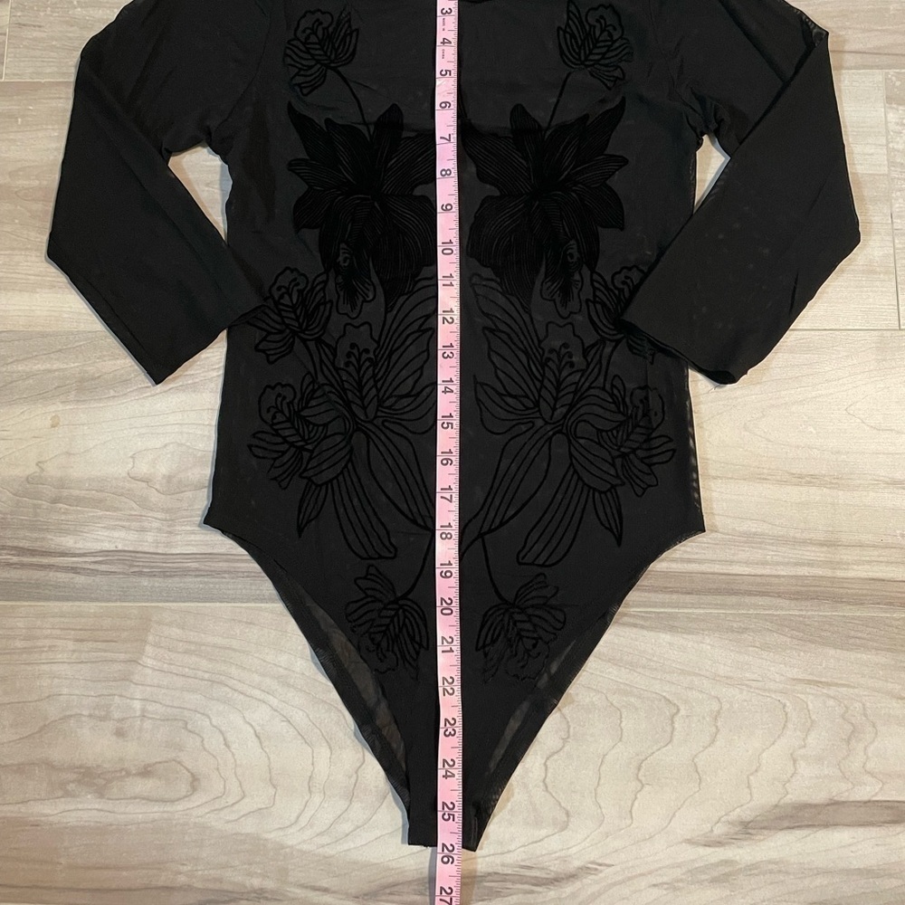 LOVE CULTURE Sheer Black Floral Long Sleeve Onesie -See Measurements - Picture 12 of 13